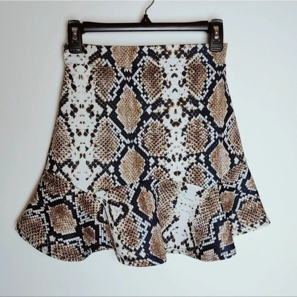 Nasty Gal Snakeskin Print Ruffle Hem Miniskirt, Size 6